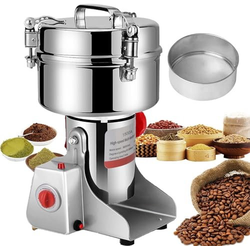 Getreidemühle für Getreide Elektrisch 1500 G, Edelstahl und Motor 4000 W, hohe Geschwindigkeit, Gewürz- und Nussmühle (1500g 4000W)