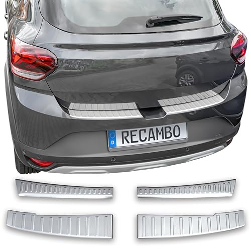 RECAMBO Ladekantenschutz Edelstahl matt gebürstet mit Textur - kompatibel für Dacia Sandero 3 - DJF - BJ ab 2021 - Styling und Schutz für die Stoßstange