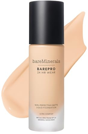 bareMinerals BAREPRO 24H Matte Flüssige Mineral-Foundation SPF 20, 30ml | Atmungsaktive Formel verbessert das Hautbild und bietet unsichtbare, volle Deckkraft mit natürlichem mattem Finish.