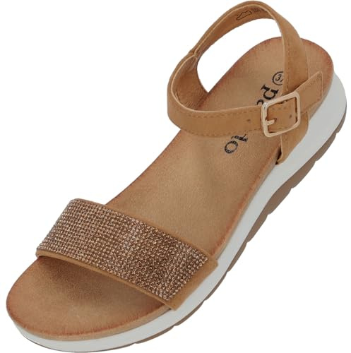 Palado Damen Sandalen Notan – elegante Pantoletten - modische Sommerschuhe - bequeme Sandaletten mit verstellbarem Riemen Sand UK7 - EU40