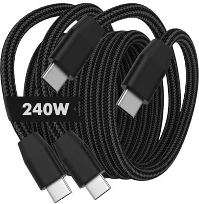 MoKo 240W Câble USB C vers USB C, [2PCS 2m] Câble USB C Nylon Tressé, Câble Cordon Type-C vers C Chargement Rapide pour iPhone 16/15/15 Pro/15 Plus/15Pro Max, MacBook Pro 2020, Galaxy S24, Noir