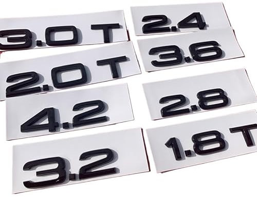 NIBOTT Emblem passend for Audi 1,8 T 2,0 T 2,4 3,0 T 3,2 3,6 A3 A4 A5 A6L A7 A8L Q3 Q5 Q7 Allradantrieb Kofferraum-Logo-Aufkleber(Glossy Black,2.0T)