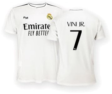 Real Madrid Prima Maglia Stagione 24/25, Vini Jr., S, Replica Home con Licenza Ufficiale
