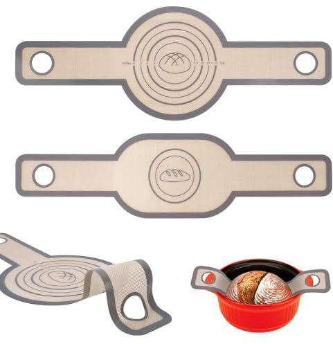 Philorn Silikon Backmatte für Dutch Oven 2 Stück, Wiederverwendbare Brotbackmatte Silikonmatte Antihaf & Leicht zu Reinigen Mit Extra langen Griffen Oval und Rund