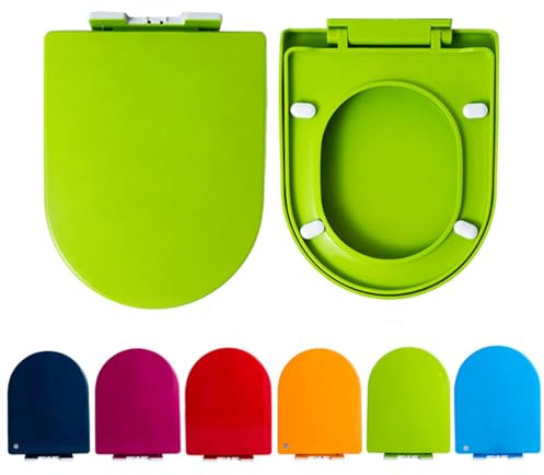 Giural Toilettendeckel D Form WC Sitz Mit Absenkautomatik, Farbe Toilettendeckel Aus PP, Klobrille Viele Bunte Motive, Hoher Sitzkomfort, Einfache Zu Reinigen,36 * 44.5Cm,Grün
