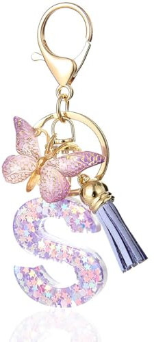 OQKAHIV Lila Schmetterlings-Anfangs-Schlüsselanhänger für Taschen, Buchstaben-Schlüsselanhänger - Mädchen-Anhänger in süßes mit Schmetterling und Initial - Accessoire für Schultaschen, 1 Stück