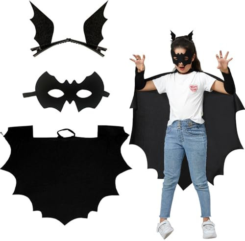 Mrracxy Déguisement Chauve Souris Enfant, Deguisement Chauve Souris Fille, Cape Chauve Souris Enfant, Costume de Chauve-Souris, Deguisement Halloween Chauve Souris pour Fille et Garçon
