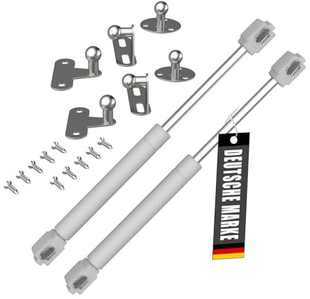 Bemacom 2x Gasdruckfeder Klappenbeschlag 60N Weiß 60 KG Tragkraft Stoßdämpfer Gasfeder Dämpfer Gasdruckdämpfer passend für Möbel Klappen Türen Mülltonnenbox