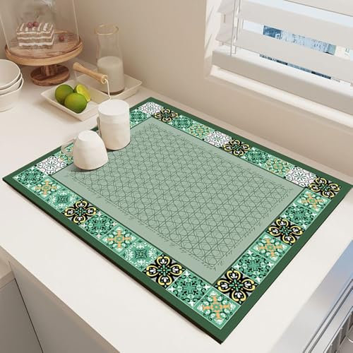 Odot Tapis Egouttoir Vaisselle, Style Marocain Tapis Absorbant Vaisselle Tapis Vaisselle Egouttoir Absorbant pour Comptoirs de Restaurant de Cuisine de Bar Café (Vert,40x60cm)