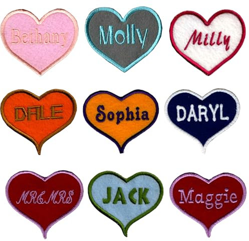 Personalised Embroidered Heart Name Patch Badge Iron on or sew.