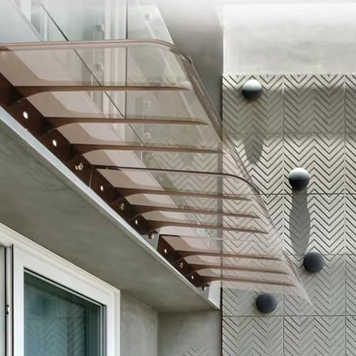 Außentür-Markise Für Den Außenbereich,Gebogene,Durchsichtige Fenstermarkise,Gewölbtes Design,UV-beständige Tür-/Terrassenmarkise,Durchsichtiger Polycarbonat-Regenschutz (50x250cm/20x98in,A)