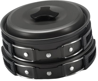 Sharplace Camping Cookware Camping Cooking Set Outdoor Cook Gear Lightweight Aluminum Alloy with Storage Bag Pot Pan for Dinner Fishing, Black