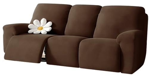 Samt-Stretch-Sofabezug für 3-Sitzer-Sofa, Dunkelbraun, elastische Unterseite, 8-teiliges Schonbezug-Set