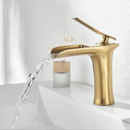 Rubinetto Bagno Miscelatore Lavabo Miscelatore per Lavello Cascata Oro Spazzolato Rubinetto da Bagnos Miscelatore Monoforo per Lavabo da Bagno