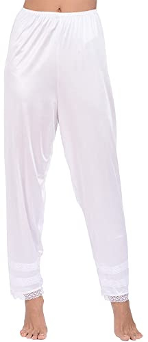 Fiacafyo Women's Silk Slip Pettipants Half Slip Satin Culotte Bloomers Loose Elastic Waist Lounge Pants Bottoms Pantliner (A-White, S)