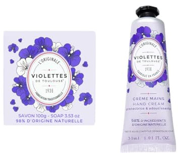 BERDOUES - Savon solide et Crème mains Violettes de Toulouse. Les essentiels mains. Lot parfumé à la fleur de violette. Made in France.