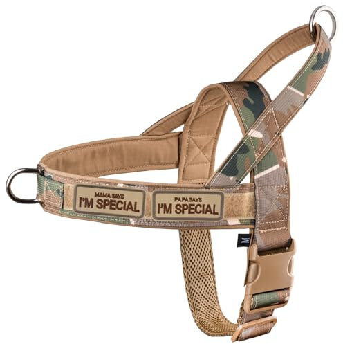 No Pull Hundegeschirr für kleine mittelgroße Hunde, reflektierend ausbruchsicher verstellbar ohne Zug, Hundegeschirr Tarnfarbe Green, M