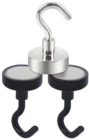 GIONAR Magnetic Hooks 3 Pack, Strong Neodymium Magnet Hook, Strong Magnetic Hooks for Hanging Fridge Cruise Kitchen Workplace Bathroom, Black & Silver