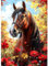 QQYRHN 5D DIY Cheval Kits de Peinture Diamant, Complète Fleurs Rouges Diamond Painting pour Adulte Débutants, Fantasy Cheval Art du Diamant, Décoration Murale Maison Peinture au Diamant Avec 30x40 cm