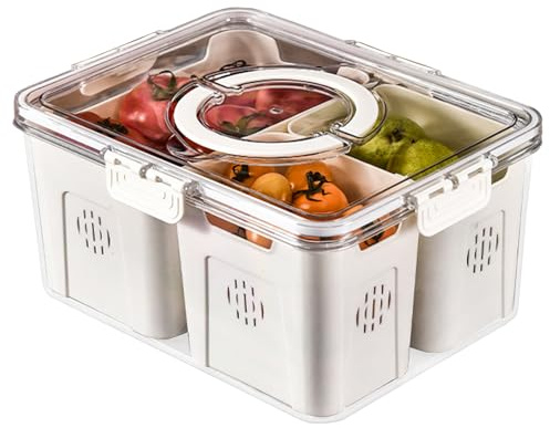 Generisch Kühlschrank-Organizer mit 3 Geteilten Sieben, Stapelbar, Silikondichtung & Tragegriff Clip-Design Mehrweg Picknick Box für Obst, Gemüse, Lebensmittel, Getränke(Storage 3 in 1)