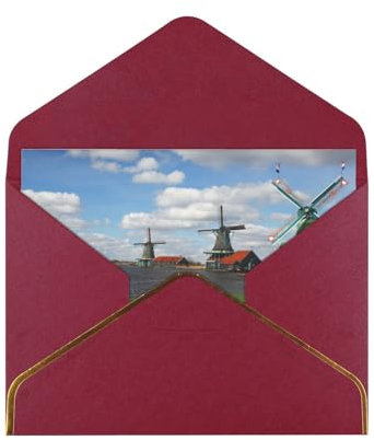 Hnnkloy Geburtstagskarte, holländische Windmühlen mit roten Tulpen im malerischen Feldfluss von Amsterdam,Dunkelrot