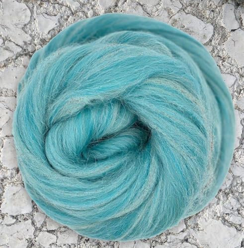 Spinnfasern Kammzug Merino Alpaka, Spinnband türkis, Märchenwolle, Filzwolle, Wolle zum spinnen, filzen, weben, 50g (Matterhorn Blue)