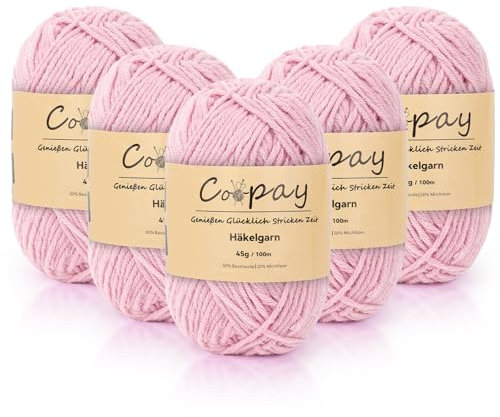 Coopay Wolle zum Häkeln, 225g (5x45g) Weiches Häkelgarn, 5 Faiding Wolle zum Stricken, Babywolle zum Häkeln für Anfänger, Super Weich Häkelgarn Babywolle für Häkel- und Strickprojekt - Hellpink