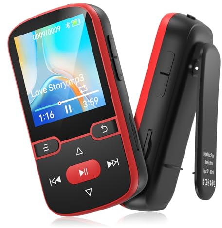 MP3 Player 64GB Bluetooth 5.3 Clip-On Sports Music Player Hi-Fi 1.5 Inch Display MP3 Player for Kids with Physical Buttons, FM Radio