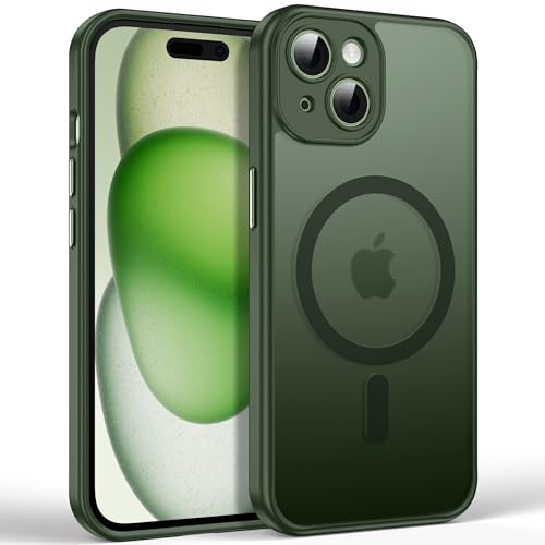 Flyzoo Cover Magnetica Opaca per iPhone 15 - Compatibile con MagSafe, Protezione Fotocamera, Custodia Sottile in Silicone Antiurto Traslucido con Bordi, 6,1, Verde
