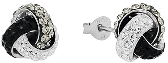 Amor Ohrstecker 925 Sterling Silber Damen Ohrschmuck, mit Preciosa, 1 cm, Schwarz, Kommt in Schmuck Geschenk Box, 9193516