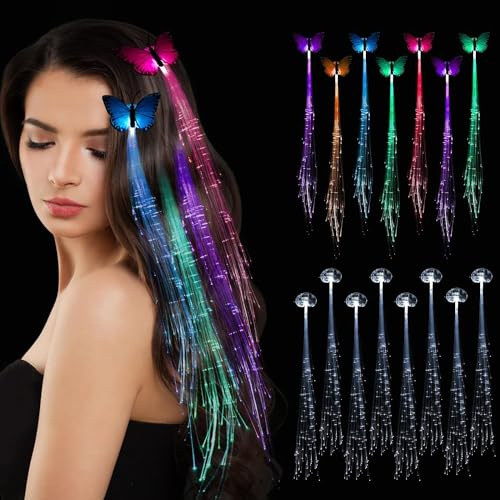 Piucrty Mitgebsel Kindergeburtstag Mädchen Haarsträhnen zum Einklipsen Bunte 15Pcs Leuchtspielzeug Kinder Gastgeschenke Glow in the Dark Schmetterling Haarschmuck Accessoires Neon Party Geschenke