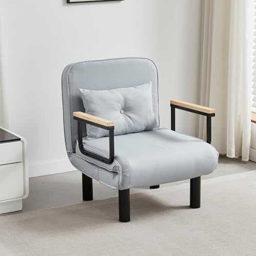 mcc direct 4 in 1 Folding Single Sofa Bed Convertible Lounge Sleeper Chair with Adjustable Backrest and 1 Tufted Cushion, Sleeper Recliner Armchair for Living Room, Bedroom, Guest Room (Light Grey)