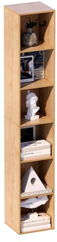 NewBeth Bücherregal,6 Stöckiges Bücherschrank,Aufbewahrungsregal,für Wohnzimmer, Kinderzimmer, Büro,Naturholz