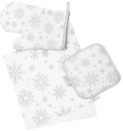 Zerodeko Baking Potholders Heat Resistant Oven Mitts for Kitchen Heavy Duty Snowflake Pattern Pot Holder Gloves for Xmas Cooking