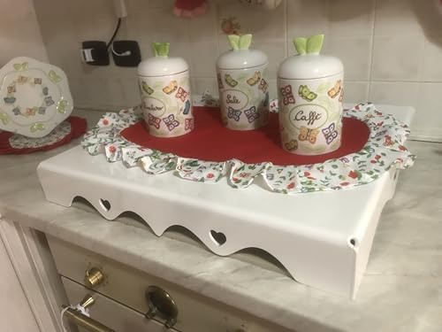 Coprifornelli/Copri Fornelli in Plexiglass Bianco Shabby – Design con Intagli Decorativi – Copripiano Cottura su Misura per Gas, Induzione o Elettrico – 4/5/6/8 Fuochi – Made in Italy (59x52)