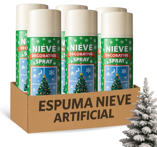 Espuma Nieve Artificial, Spray Decoración Navidad, Pulverizador de Nieve, Bote Spray Efecto Nieve, Copos de nieve artificial, Uso en interior, Utilizado en arbol de navidad, 6 botes de 150 ml