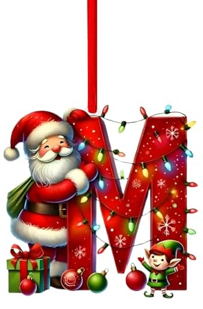 Personalisierte Acryl-Weihnachtskugeln zum Aufhängen mit den Anfangsbuchstaben A bis Z – ideal als kleines Mitbringsel für Weihnachten, mit Weihnachtsmann- und Schneemannmotiven (M, 8cm)