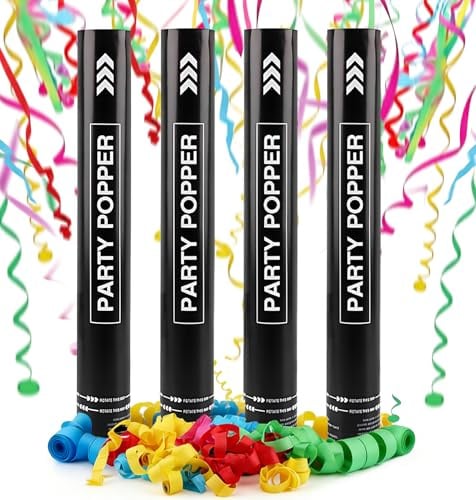 dellyy Konfettikanonen*4, Luftschlangen Kanone 40cm, Konfetti Kanonen, Konfettikanone XXL, Party-Popper, 5-8m Effekthöhe, für Hochzeit, Geburtstag, Babyparty, Absolvent, Party