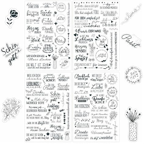 Goiern Deutscher Hochzeits & Liebesbrief Aufkleber Set,8 Blätter, 214 Muster Transparente PET wasserdichte Sticker, Selbstklebende Dekosticker für DIY, Handwerk, Geschenke, Glas