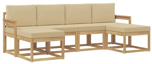 vidaXL Outdoor-Sofagarnitur mit Kissen 6 pcs Weiß und Beige Polyester, Modernes, wetterfestes Sofa-Set für draußen, stylische Gartenmöbel, minimalistische Lounge für Coole Entspannung im Garten