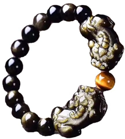 ATMRC Damen-Armband aus natürlichem Gold-Obsidian mit doppeltem Pixiu Pi Yao-Talisman, dehnbarem Perlenarmband mit gelbem Tigerauge