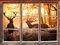 Stil.Zeit Möbel Hirsch Rivalen kämpfen Fenster 3D-Wandsticker Format: 62x42cm Wanddekoration 3D-Wandaufkleber Wandtattoo