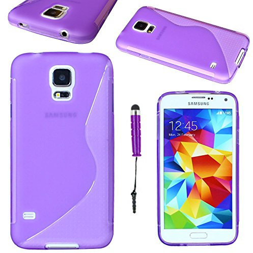 ebestStar - kompatibel mit Samsung Galaxy S5 Hülle G900F, S5 New G903F Neo Flex Silikongel Handyhülle, Klar TPU Schutzhülle, S-line + Mini Stift, Lila