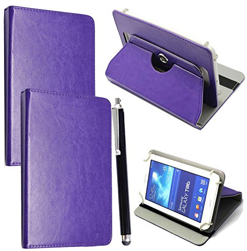 Universal 360° Rotational Colourful Various PU Leather Stand Case Cover Fits All 7 Inch Android Tablets tab devices + Free Stylus Pen (Universal 7'' purple)