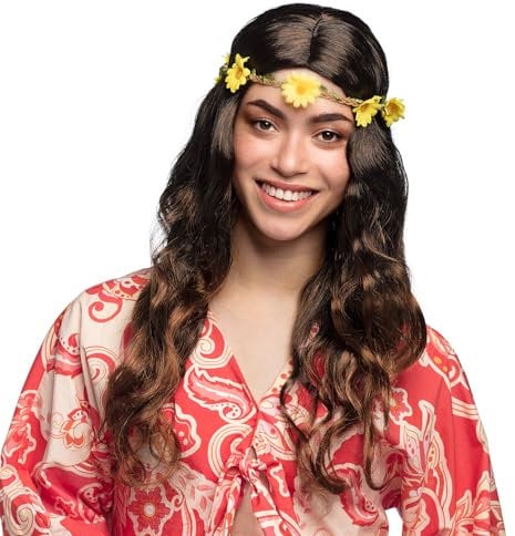 Boland 85826 - Erwachsenen-Perücke Joy mit Haarband, langes, welliges Kunst-Haar, Frisur, Flower-Power, 70er Jahre, Karneval, Mottoparty