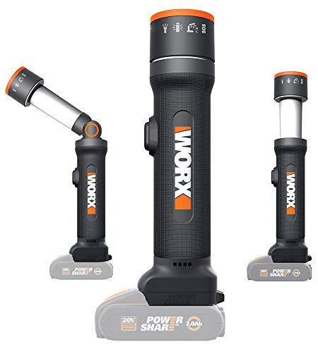 WORX WX027.9-Torcia LED 4 funzioni, 20 V S/Bat, Nero