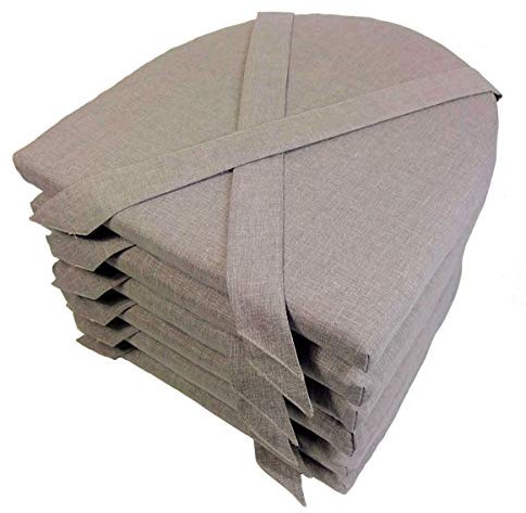 Rattani Set 6 x Stuhlkissen/Sitzkissen Marina halbrund mit Schleife 42 x 45 cm Dicke 5 cm, Fb. Uni Living Dark Gray - Made in EU
