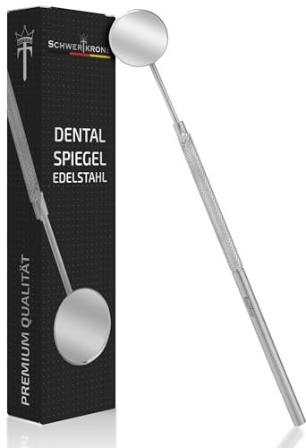Schwertkrone® Zahnspiegel [HOCHWERTIGER Edelstahl] - Zahnarztspiegel Mundspiegel - Zahnarzt Spiegel Dentalspiegel - Leicht Vergrößernder Spiegel Zahnarzt - Handlich & Desinfizierbar - (Größe: 5)