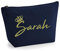 Personalisiert Name Initialen & Königin Krone Kosmetiktasche Damen Schminktasche für Handtasche Makeup Tasche - Glitter oder Flocke Material Druck - Gold Glitter - L - Marine Blau