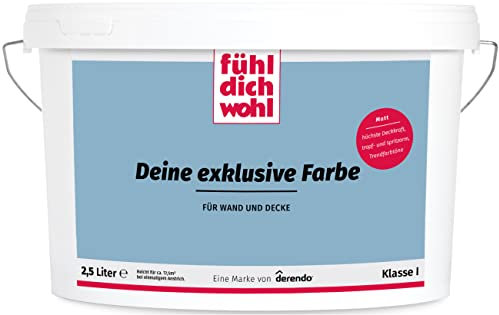 derendo Fühl Dich Wohl Deine Farbe blau, matte Wandfarbe blau, hohe Deckkraft, verschiedene Blautöne zur Auswahl (2,5L, Antikblau)